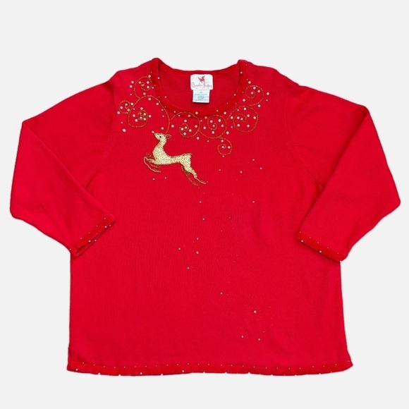 Quacker Factory Christmas Holidays Sweater with Beaded Gold Reindeer Size 2X - Picture 11 of 11
